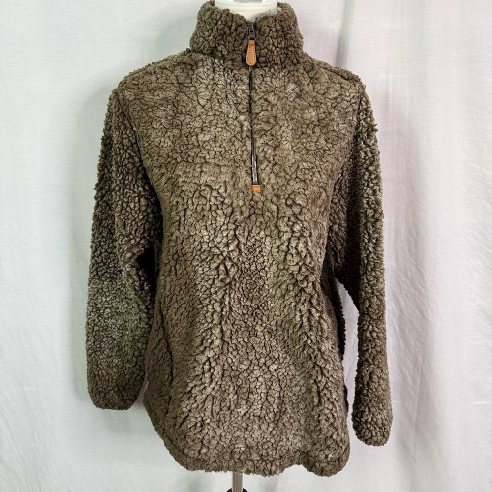 Simply Southern Cozy Brown and Tan Faux Sherpa Half Zip Teddy Bear Pullover Sm